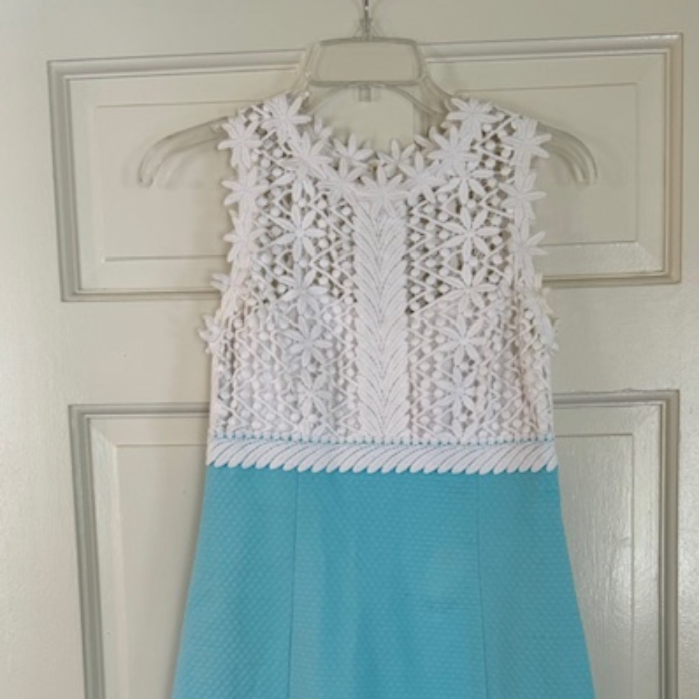 Lilly Pulitzer Turquoise and White Lace Cocktail Dress, Size 00